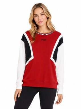 Pink Victorias Secret Red White Colorblock Long Sleeve Crewneck Women's Sweatshi